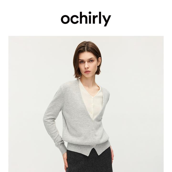 OCHIRLY欧时力 兔绒假两件V领针织外套女开衫软糯2025秋季新品