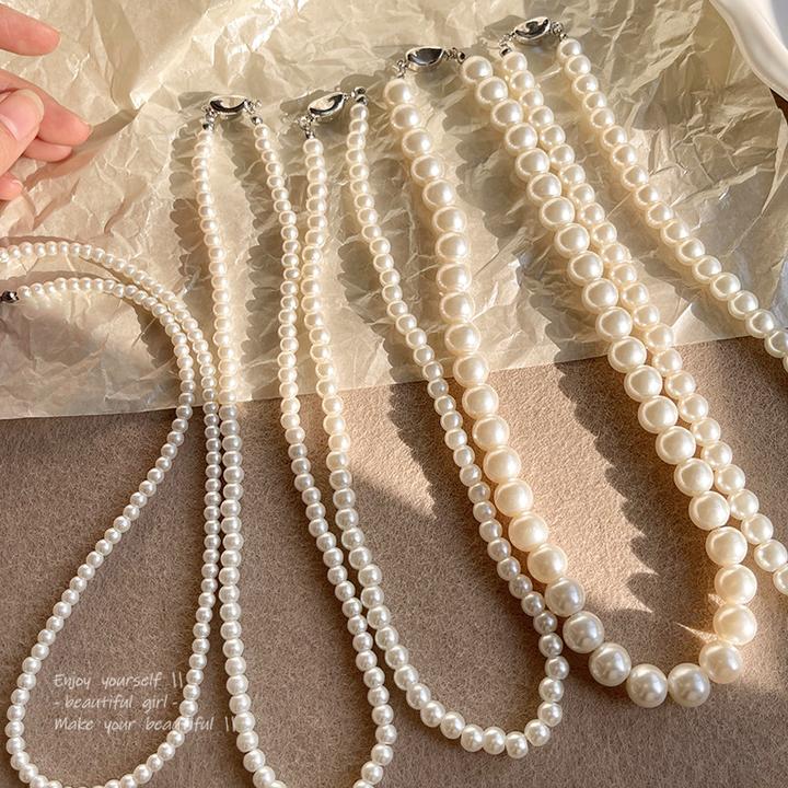 合金仿珍珠项链 元宝扣珍珠项链女法师复古巴洛克珍珠锁骨链百搭