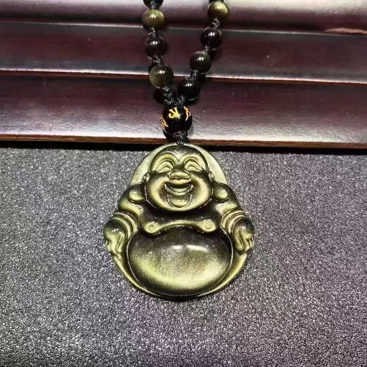 天然黑曜石吊坠金曜石弥勒佛男女通用转运佛饰品本命护身招财纳福