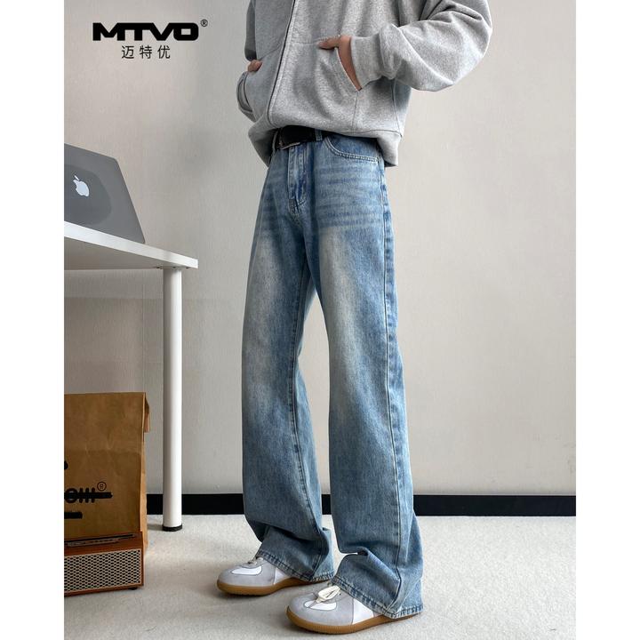 微喇牛仔裤2025年新款男生美式潮牌高街时尚百搭休闲直筒牛仔裤