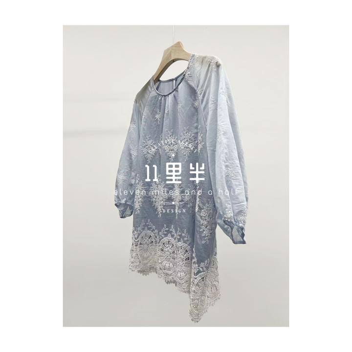 11里半&如懿【大鱼】蕾丝拼接休闲宽松T恤显瘦短袖衬衫上衣24391286