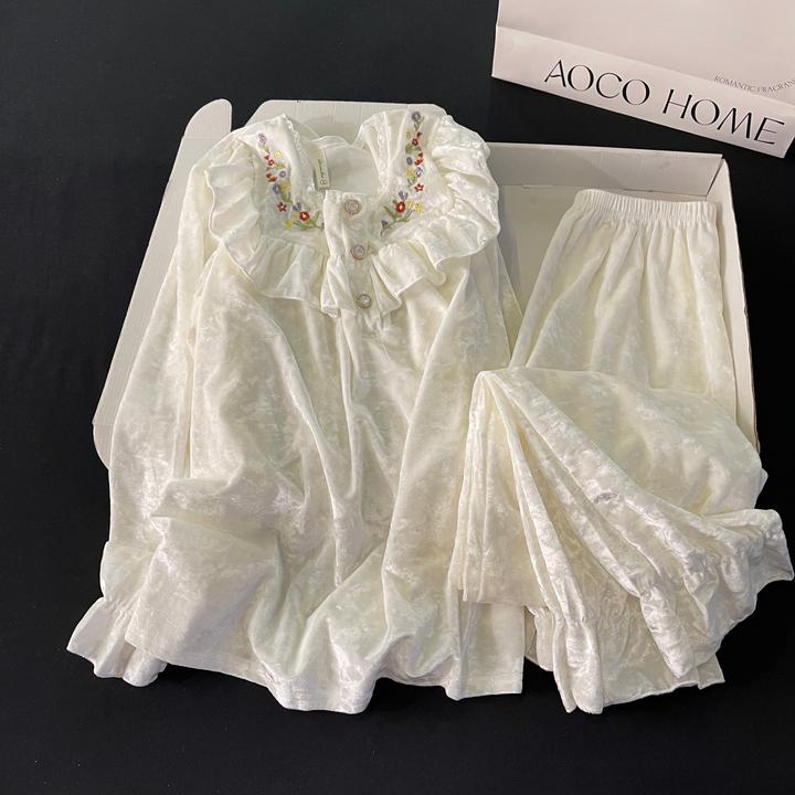 2025新款睡衣女士秋冬季金丝绒大码杏色网红风春秋长袖家居服套装