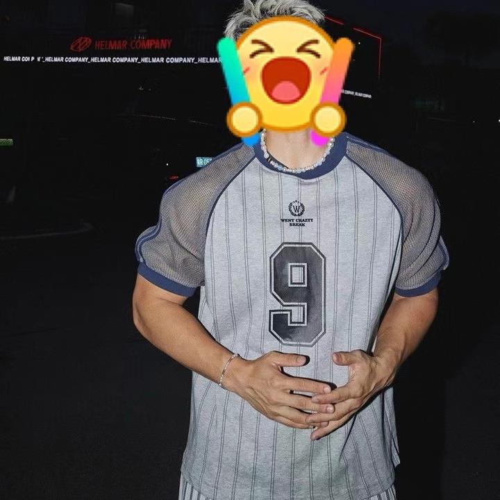 300斤大码男装美式重工条纹数字印花短袖t恤夏季情侣显瘦网红上衣