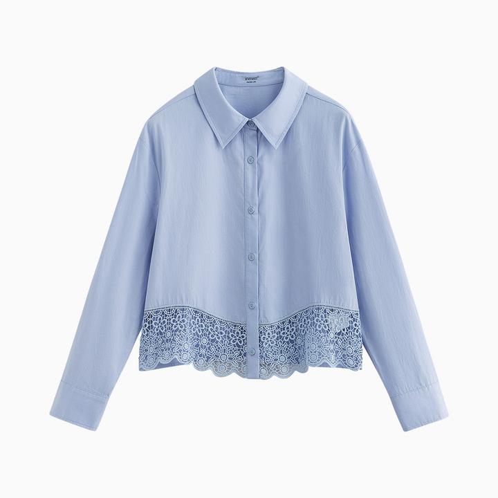 【流光风】茵曼2025新款秋季纯棉法式镂空绣花长袖衬衫宽松百搭衬衣