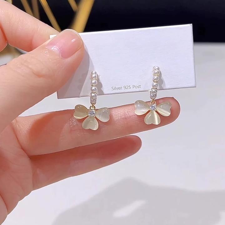 铜合金耳饰 气质蝴蝶结珍珠耳钉女生甜美百搭耳环2025年新款耳饰