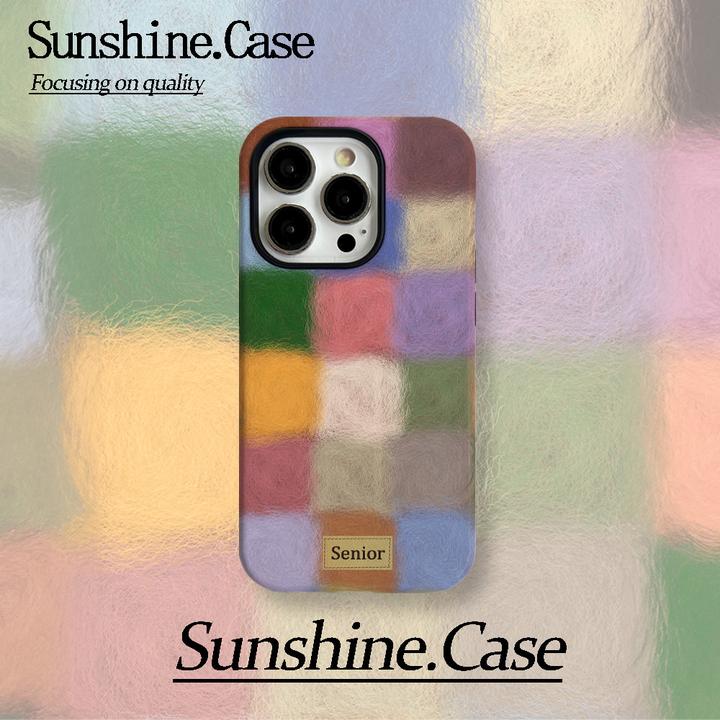 菲林二合一适用苹果华为vivo小米oppo手机壳毛绒格纹16PROMAX/15