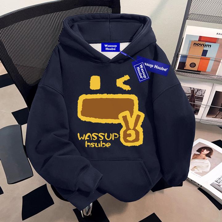 WASSUP HSUBE藏青色重磅套头连帽卫衣秋冬新款美式休闲青少年上衣