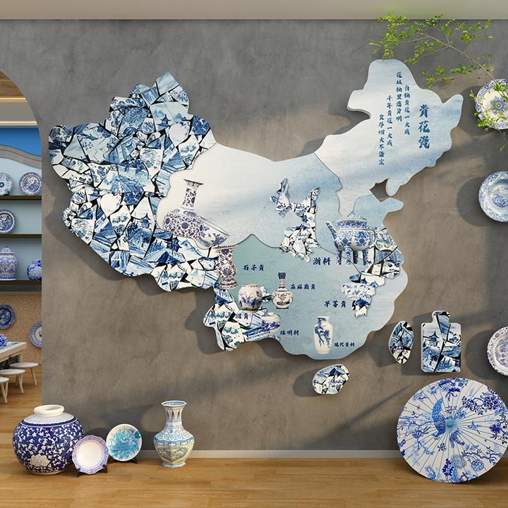 幼儿园青花瓷非遗场景布置文化墙面装饰画教室环创主题半成品材料