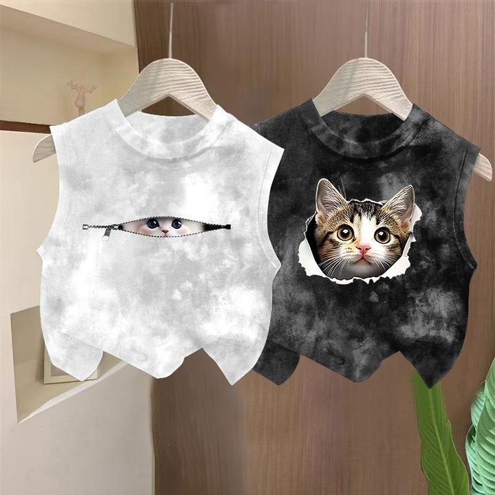 童装韩系扎染纯棉无袖背心t恤2025夏季新款男女童宝宝潮流上衣爆