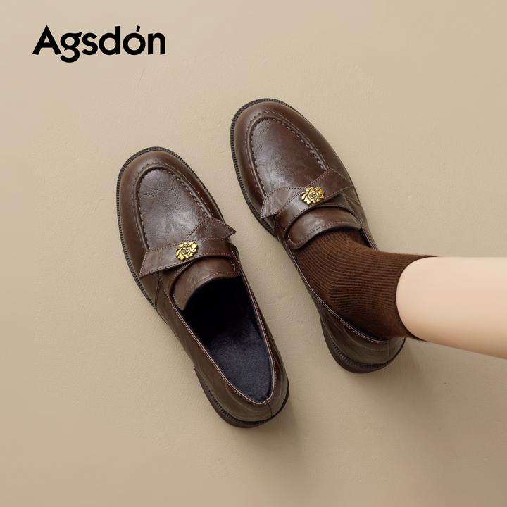 Y奥古狮登加绒乐福鞋女2025新款秋冬季棕色厚底增高保暖单鞋爆款Y