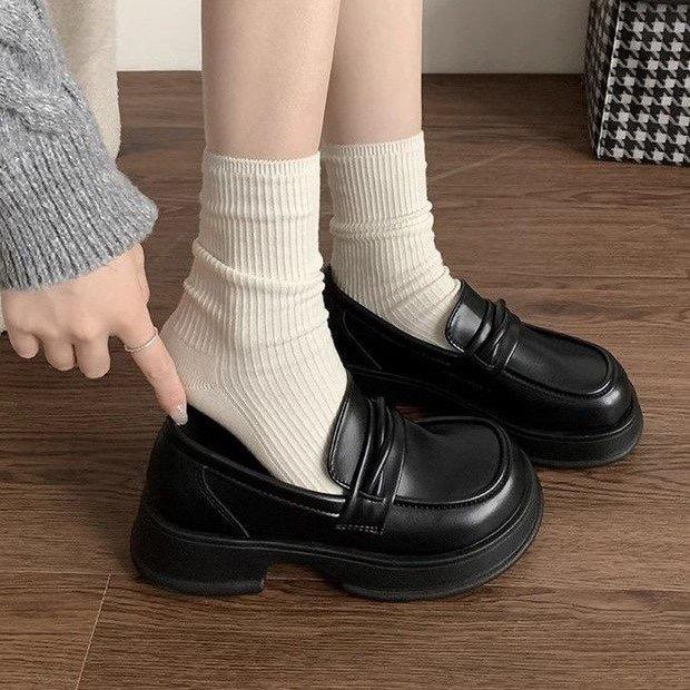 法式复古厚底小皮鞋女2025新款夏季一脚蹬乐福鞋