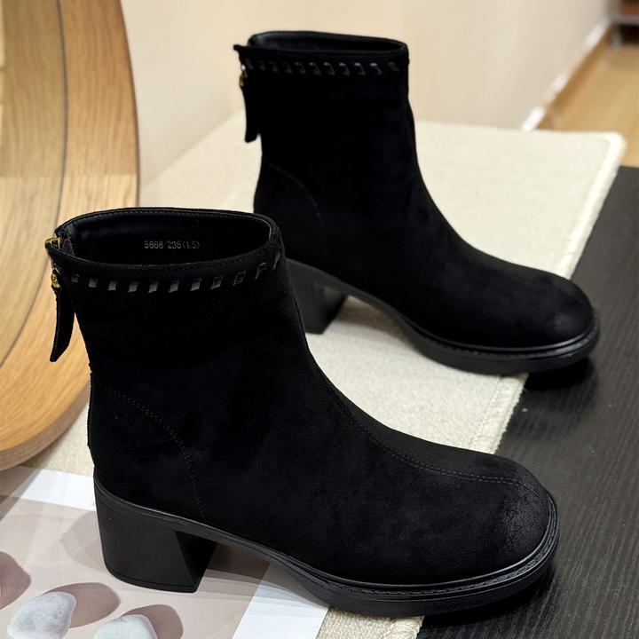 法式粗跟温柔气质瘦瘦靴子女2025新款秋冬时髦潮流配裙子厚底短靴