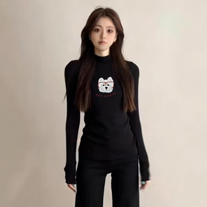 秋冬修身显瘦内搭保暖长袖t恤上衣黑色基础款半高领打底衫女