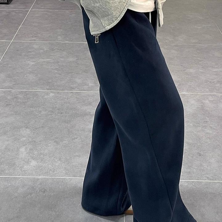 藏青色重磅卫裤男春秋宽松直筒阔腿运动裤男生慵懒风垂感休闲裤子