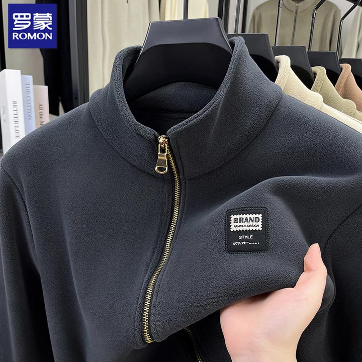 罗蒙新款2025春秋款奥粒绒外套男立领休闲夹克摇粒绒拉链开衫卫衣