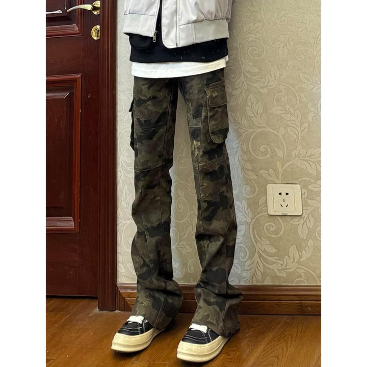 美式复古迷彩牛仔裤男款cleanfit工装裤子ootd穿搭休闲直筒微喇裤