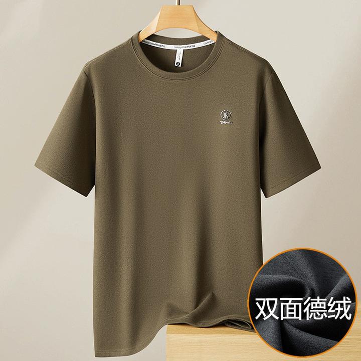 2025年秋冬季男士加肥加大码双面德绒短袖t恤宽松内搭打底保暖T恤