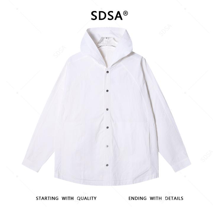 SDSA男士秋冬新款痞帅男装极简风纯色连帽长袖衬衫百搭宽松衬衣
