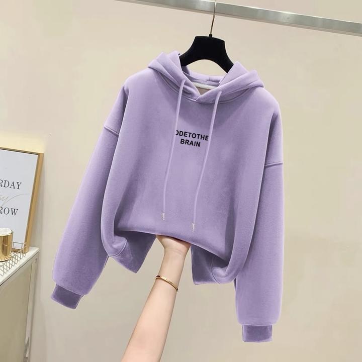 设计感小众秋冬新款2025加绒加厚套头连帽卫衣女短款宽松韩版外套