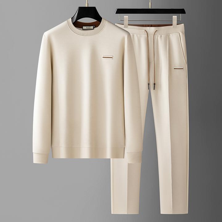 秋季时尚老钱风空气层天丝百搭两件套男士纯色卫衣休闲运动套装