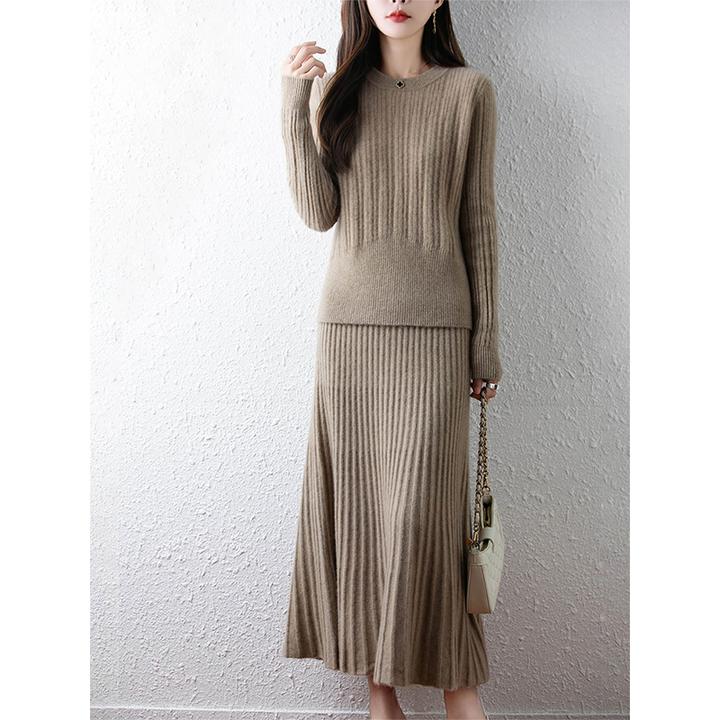 氛围感纯羊毛衫针织套装女秋冬气质显瘦毛衣半身裙加厚宽松两件套