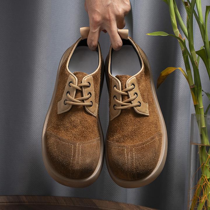 美式复古做旧头层牛反绒皮休闲男鞋2025秋季轻质软厚底大头德比鞋