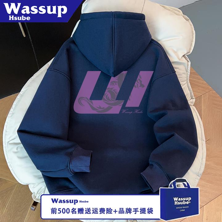 WASSUP HSUBE宽松休闲百搭潮流印花几何龙长袖秋冬卫衣情侣上衣