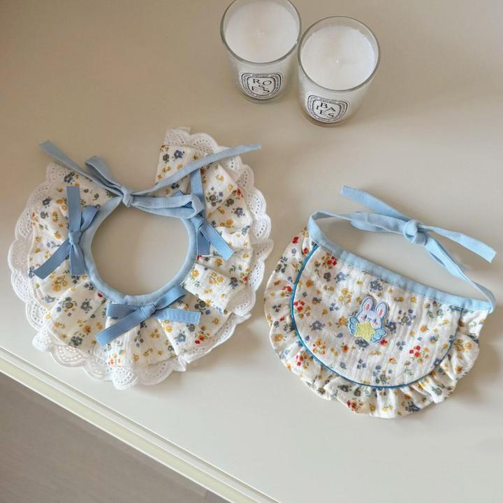 宠物围兜碎花蝴蝶结蕾丝花边口水巾猫咪围脖狗狗围兜宠物比熊配饰