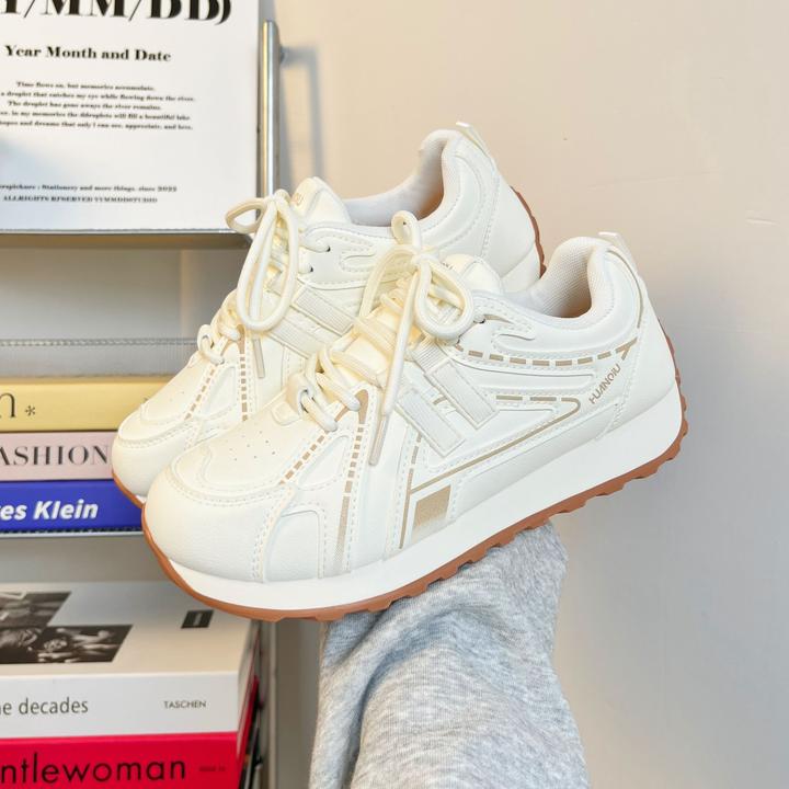 环球秋季米色德训鞋女款2025新款厚底时尚休闲运动鞋百搭增高潮鞋