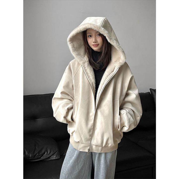 300斤特大码女装美式加厚连帽座山雕皮衣外套棉服女秋冬百搭棉衣