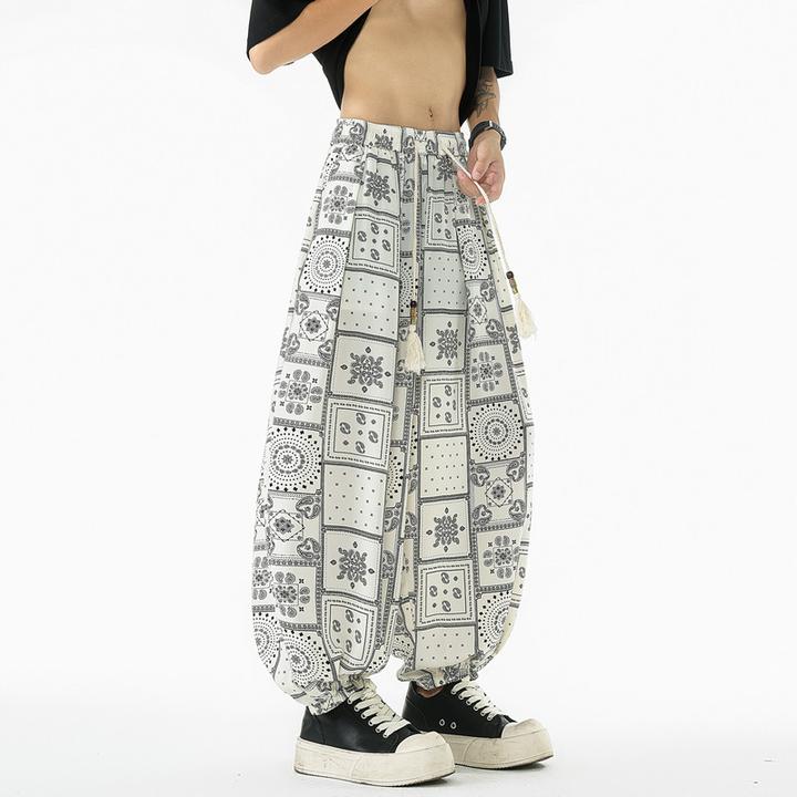 民族风印花灯笼萝卜裤夏季轻薄款新中式男士冰丝凉感休闲阔腿裤潮