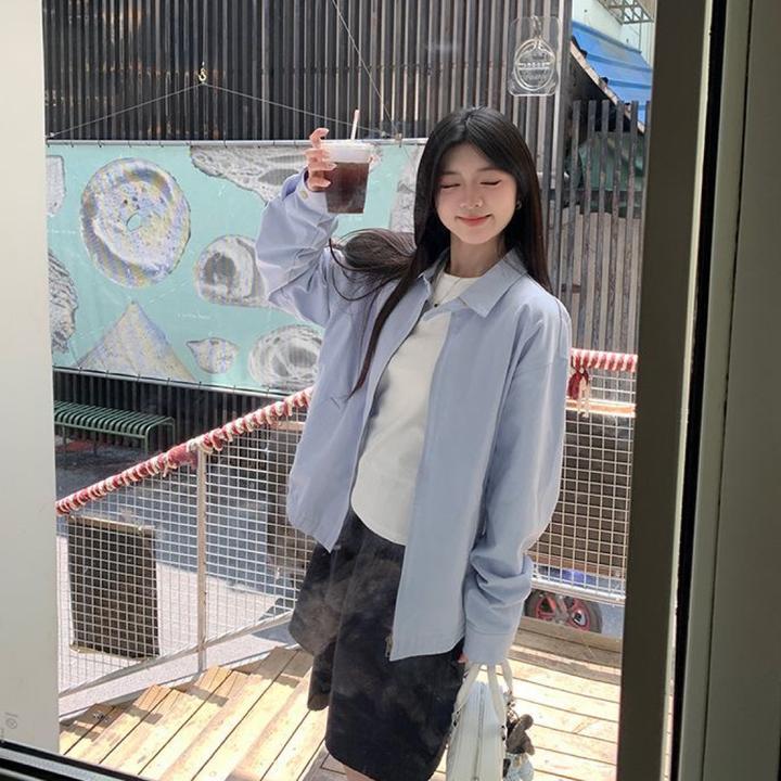 蓝色韩版宽松工装外套女春季2025新款设计感运动休闲夹克绝美上衣