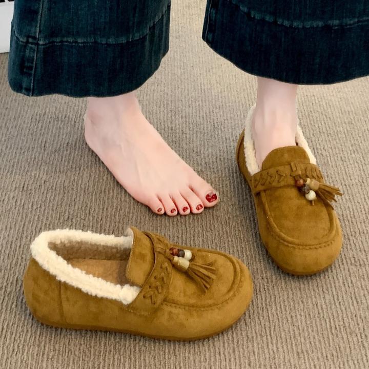 加绒勃肯鞋女新款秋冬季低帮雪地靴乐福豆豆鞋子休闲毛毛棉鞋