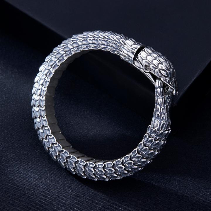 925银手链 男士复古纯手工民族风霸气做旧个性蛇手链纯银时尚百搭