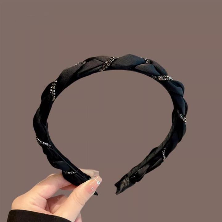 韩式头饰感水钻缠绕布艺发箍女秋冬发箍高颅顶黑色发夹压发捆