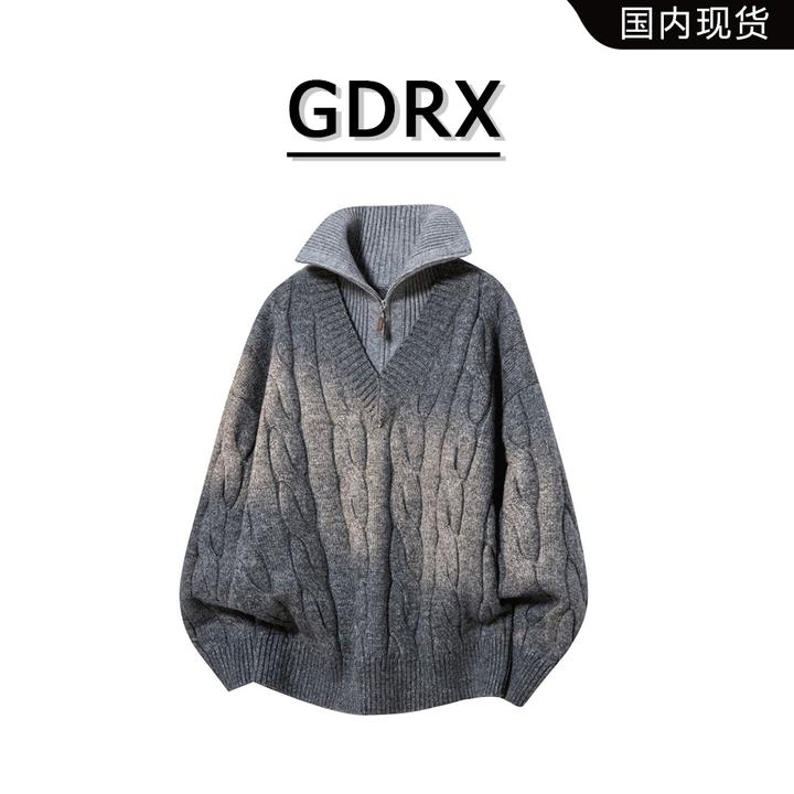 GDRX美式轻奢男装假两件毛衣2025冬季新款慵懒风加厚男士羊毛衫