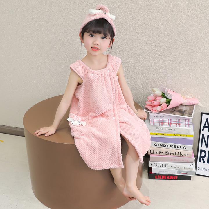 儿童浴巾春夏可穿式吊带女童浴袍空调服宝宝小女孩夏天家居服睡袍