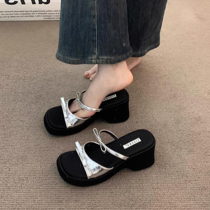 爆款新款百搭松糕底仙女绝美凉鞋女夏网红蝴蝶结配裙子罗马鞋拖鞋