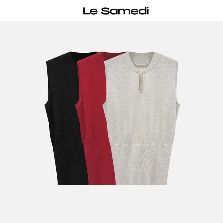 Le Samedi【西窗月】东方织影 新中式旗袍领无袖杨子针织收腰上衣