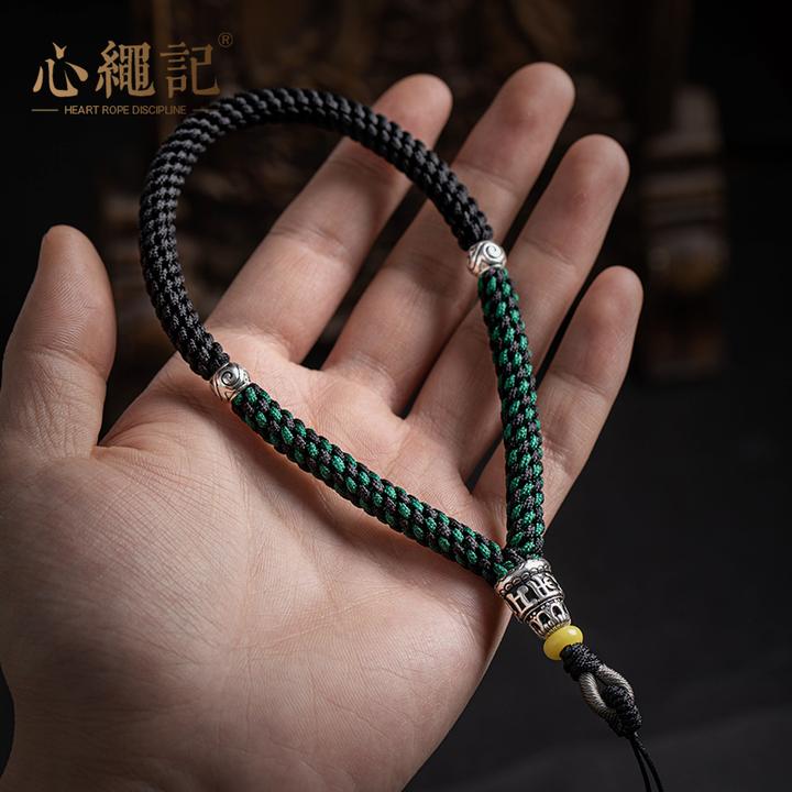 925银手链 纯手工手把件绳子粗925银男女手腕绳手机链八股吊坠绳