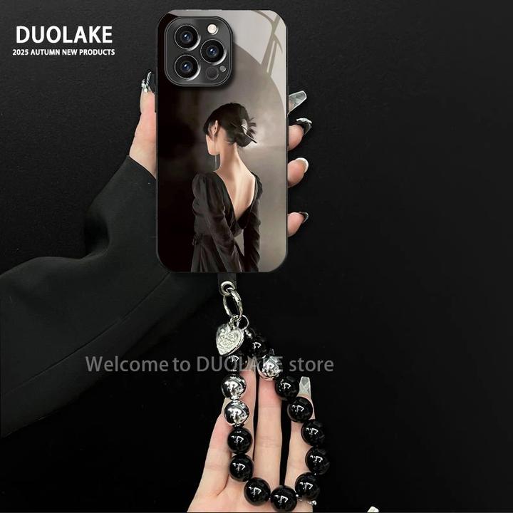 气质女孩背影适用苹果vivo华为oppo小米iPhone17电镀玻璃手机壳潮