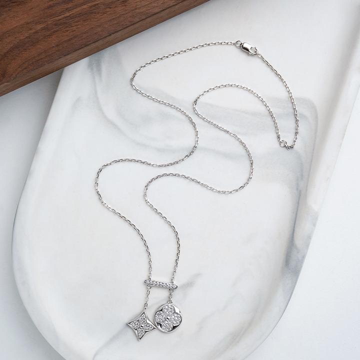 坠链均925银 四叶草项链流苏双花锁骨链轻奢百搭吊坠小众气质高雅