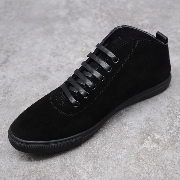欧洲站春秋百搭反绒皮鞋男高帮英伦时尚系带磨砂休闲鞋简约翻毛鞋