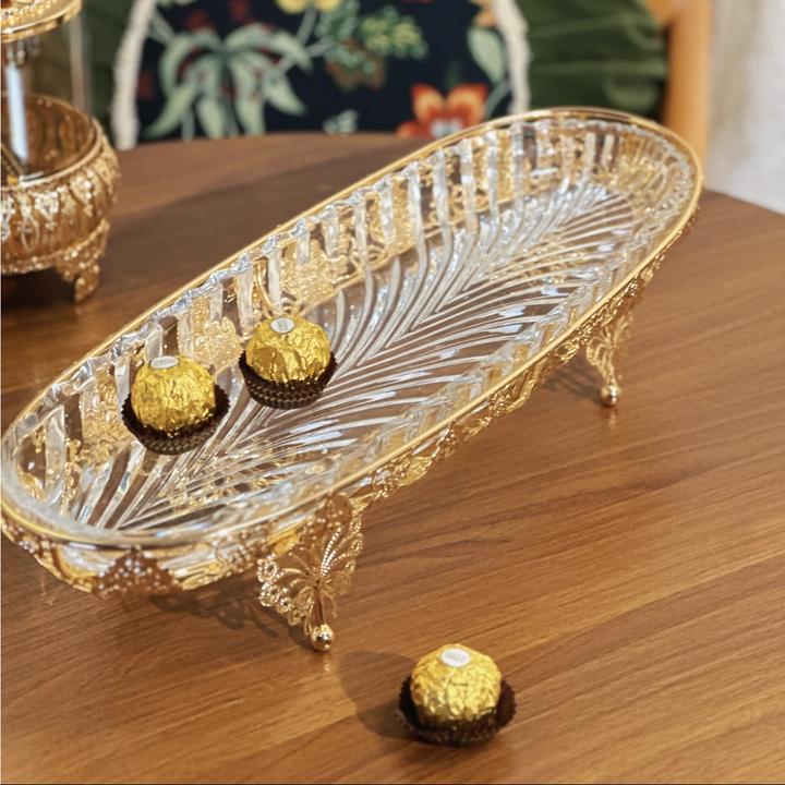 点心盘长盘金色轻奢家居餐厅客厅收纳盘玻璃水果盘