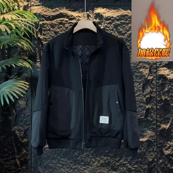 2025秋冬季新款百搭慵懒风拼接立领夹克加棉加厚外套男士夹克