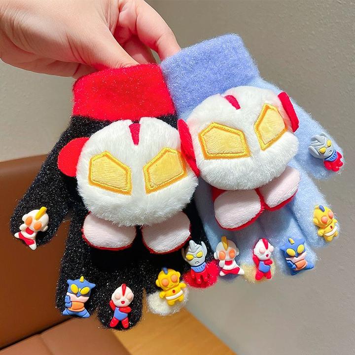 奥特曼儿童手套秋冬季防风保暖分指套男孩diy学生写字男童五指套