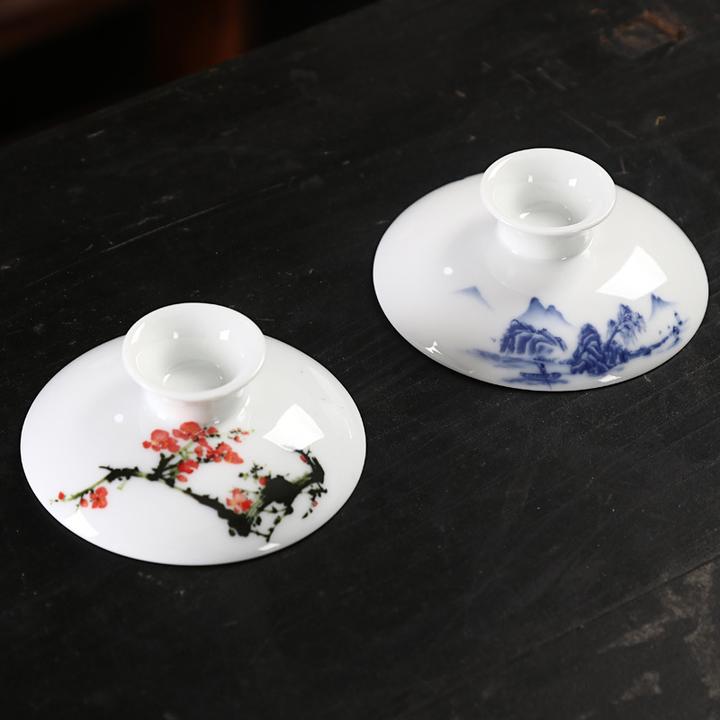 高白陶瓷茶盖子青花瓷盖碗茶具单盖子三才茶碗零配