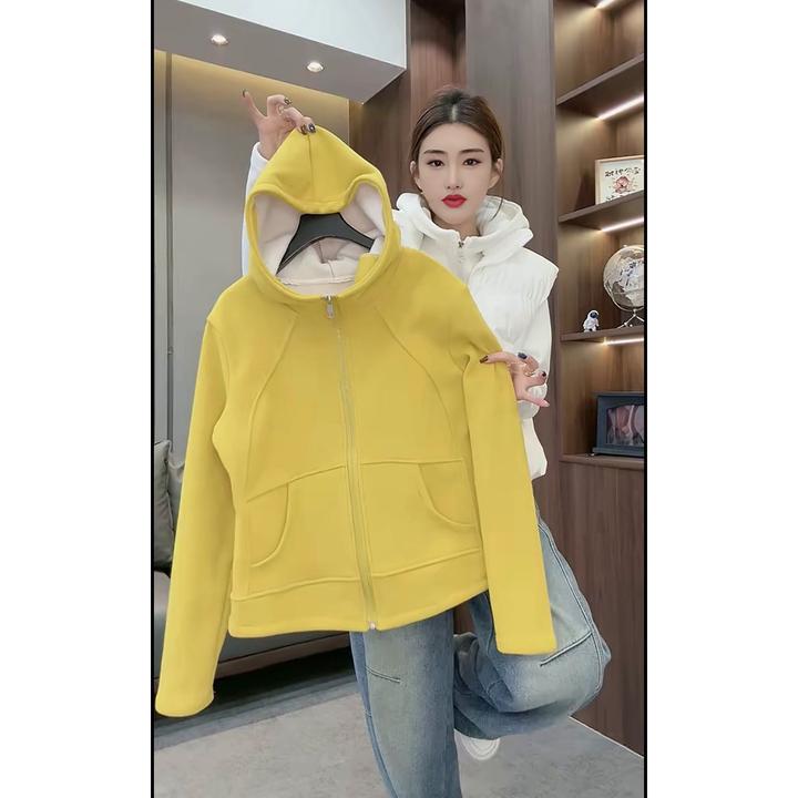 欧货加绒连帽外套时尚休闲百搭加厚秋冬显瘦运动