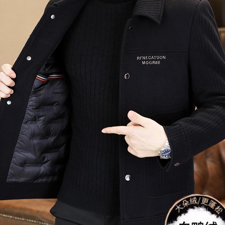 羽绒加厚夹克男士短款呢子大衣冬季男装新款翻领保暖休闲毛呢外套