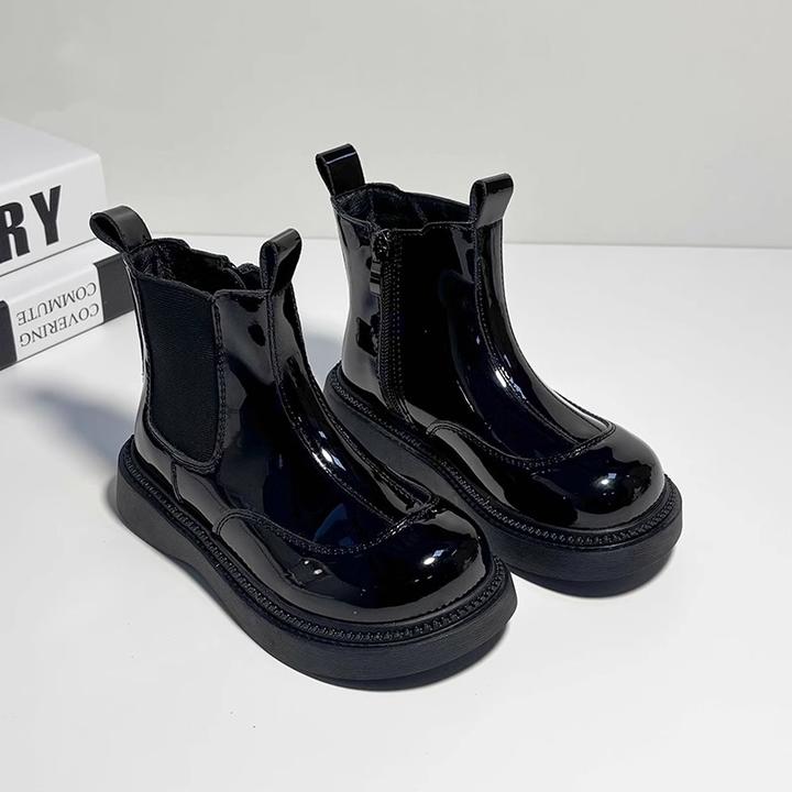 女童靴子儿童加绒洋气小短靴2025秋冬新款女孩黑色皮靴保暖马丁靴